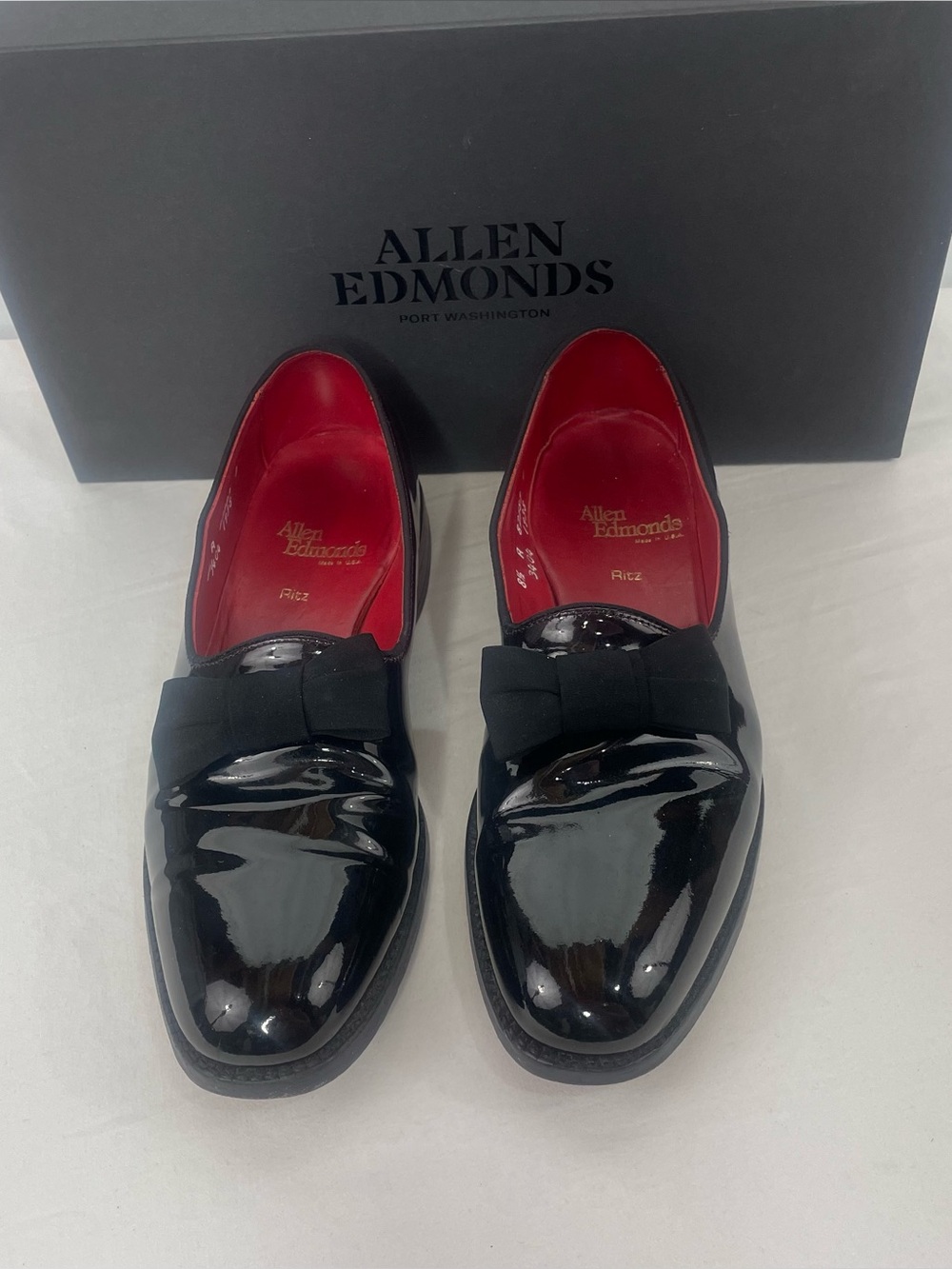 Allen Edmonds Ritz 8.5 A Patent Leather Tuxedo Opera Pumps Bow USA
